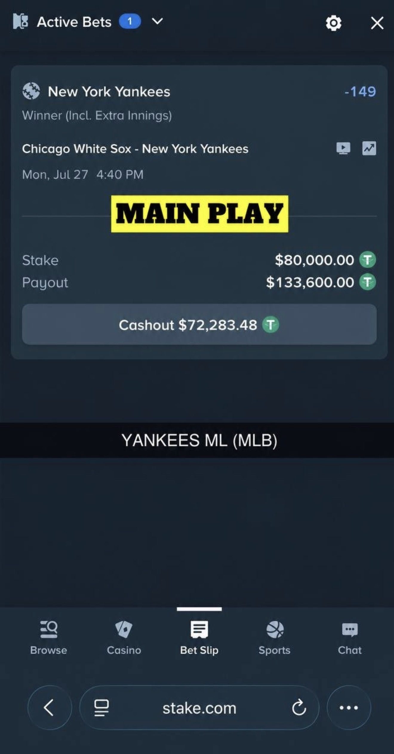 MAIN PLAY pick — July 27, 2026