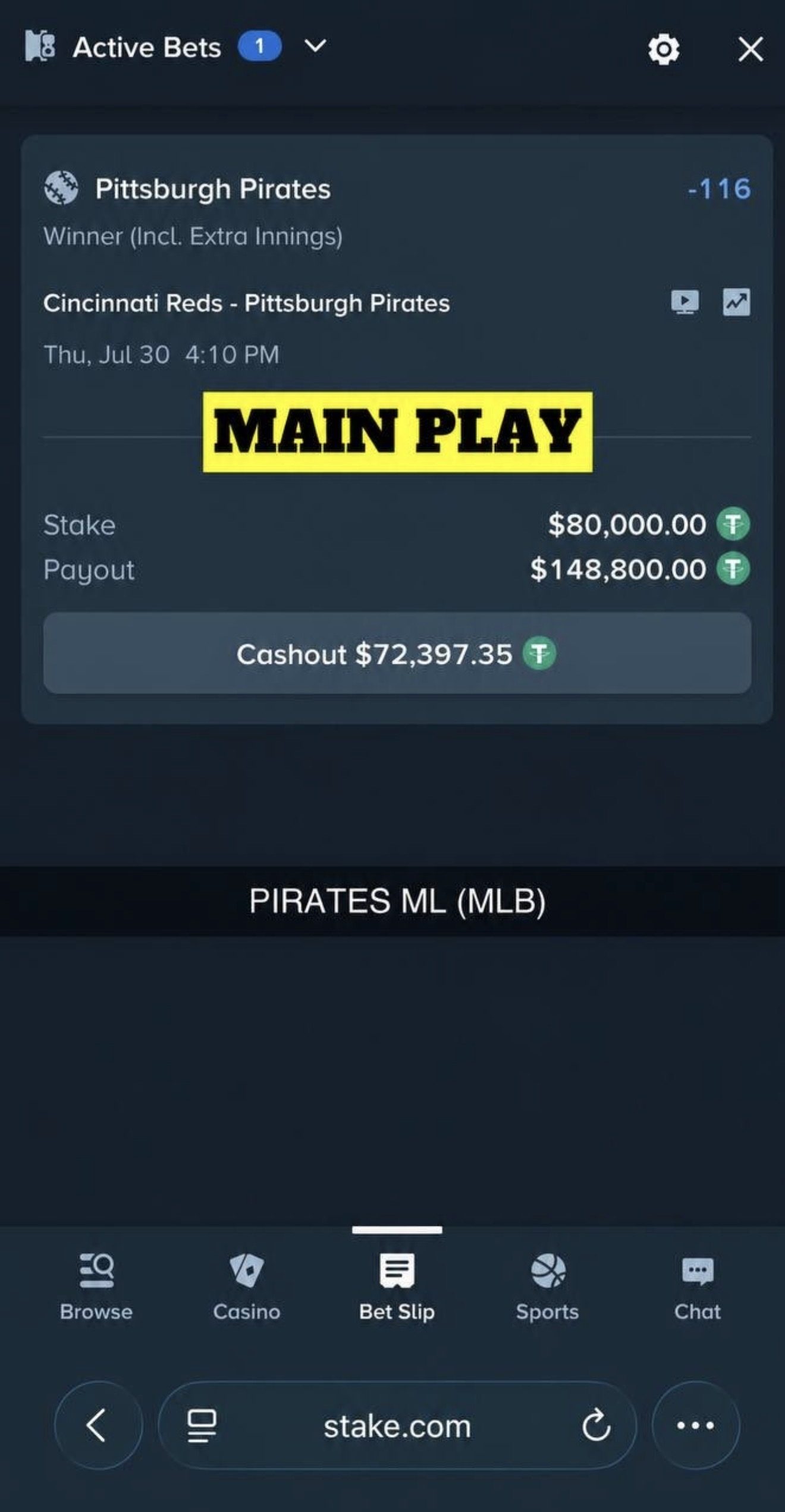 MAIN PLAY pick — July 30, 2026