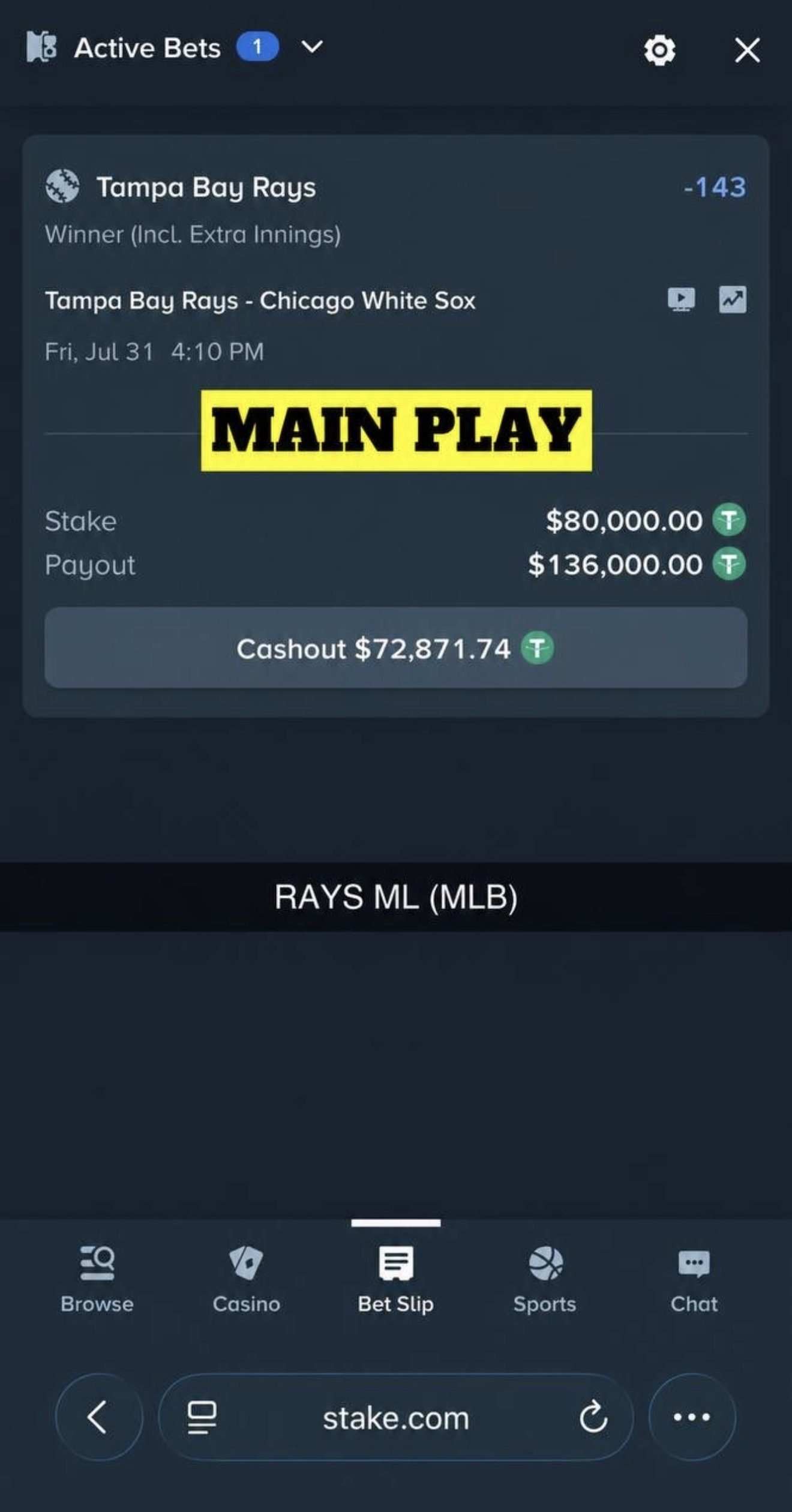 MAIN PLAY pick — July 31, 2026