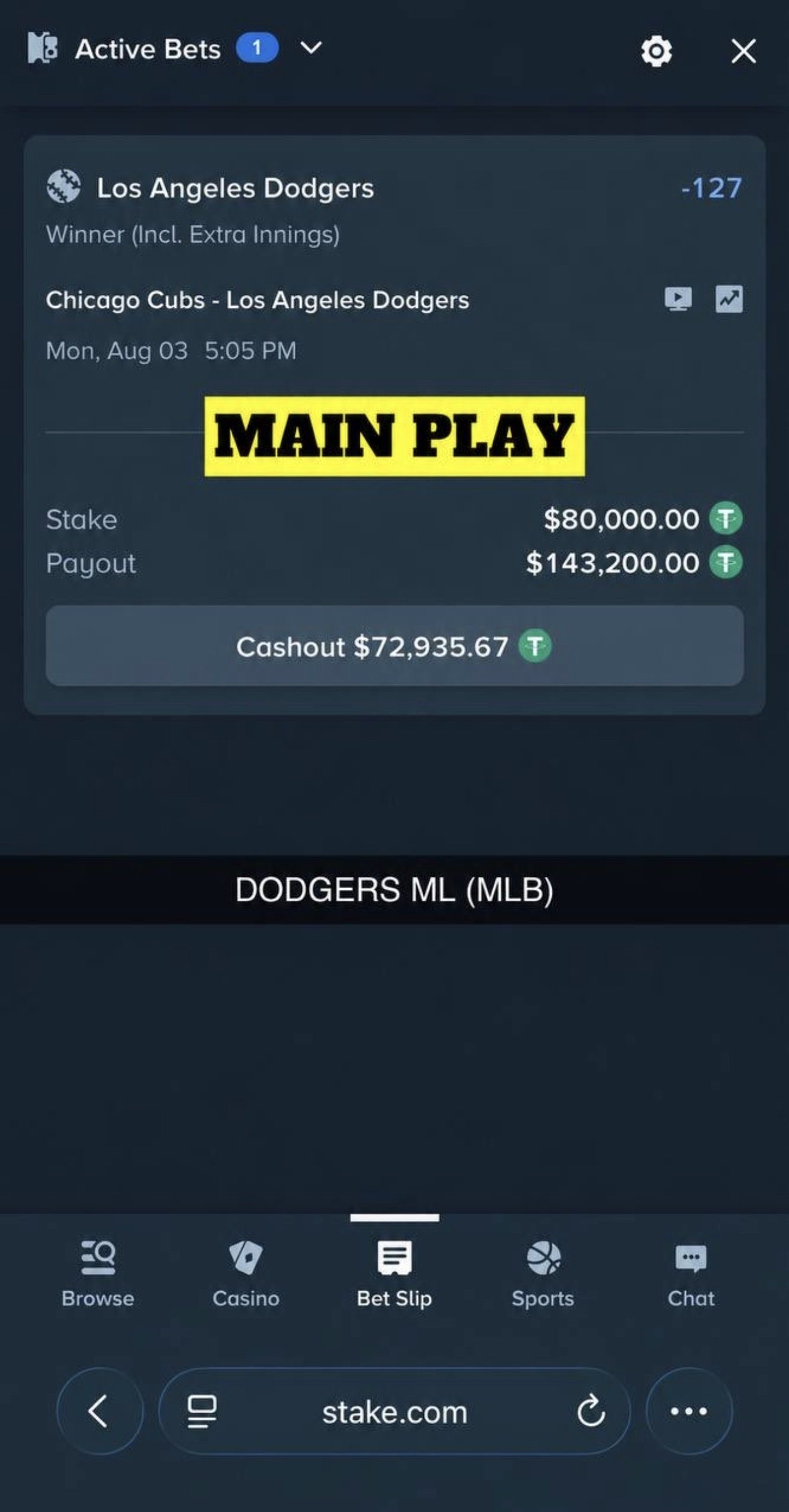 MAIN PLAY pick — August 3, 2026