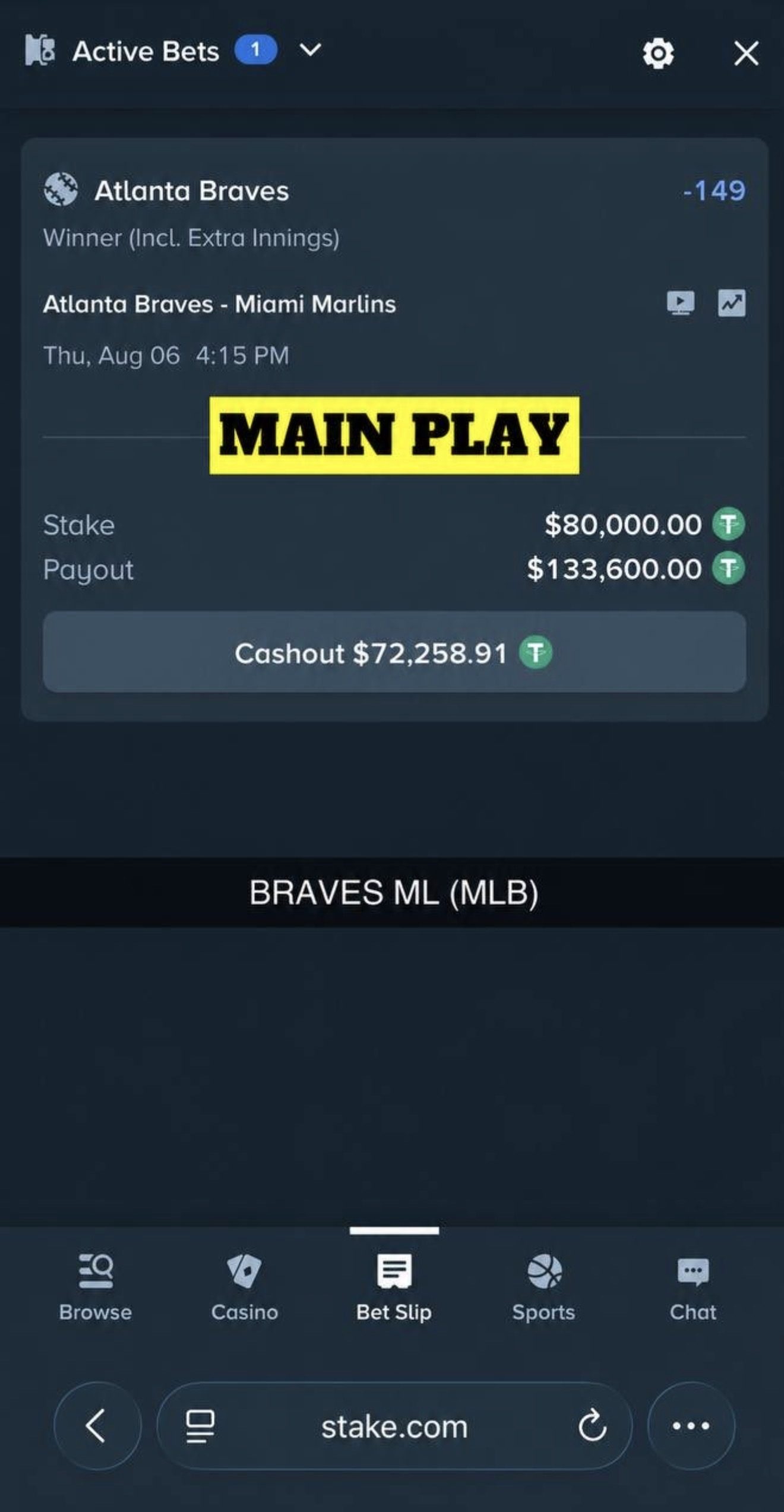 MAIN PLAY pick — August 6, 2026