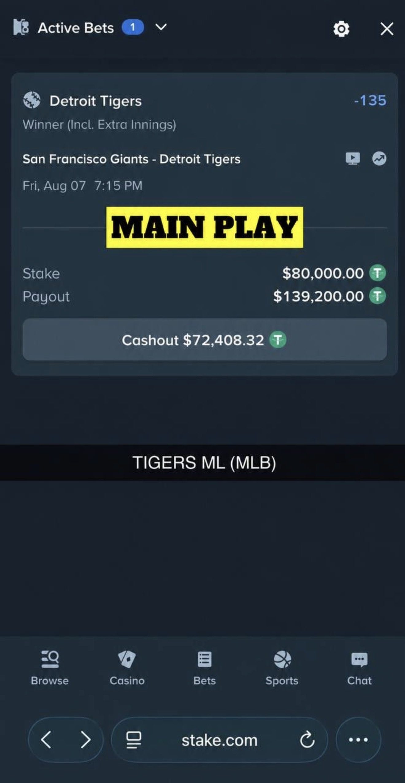 MAIN PLAY pick — August 7, 2026