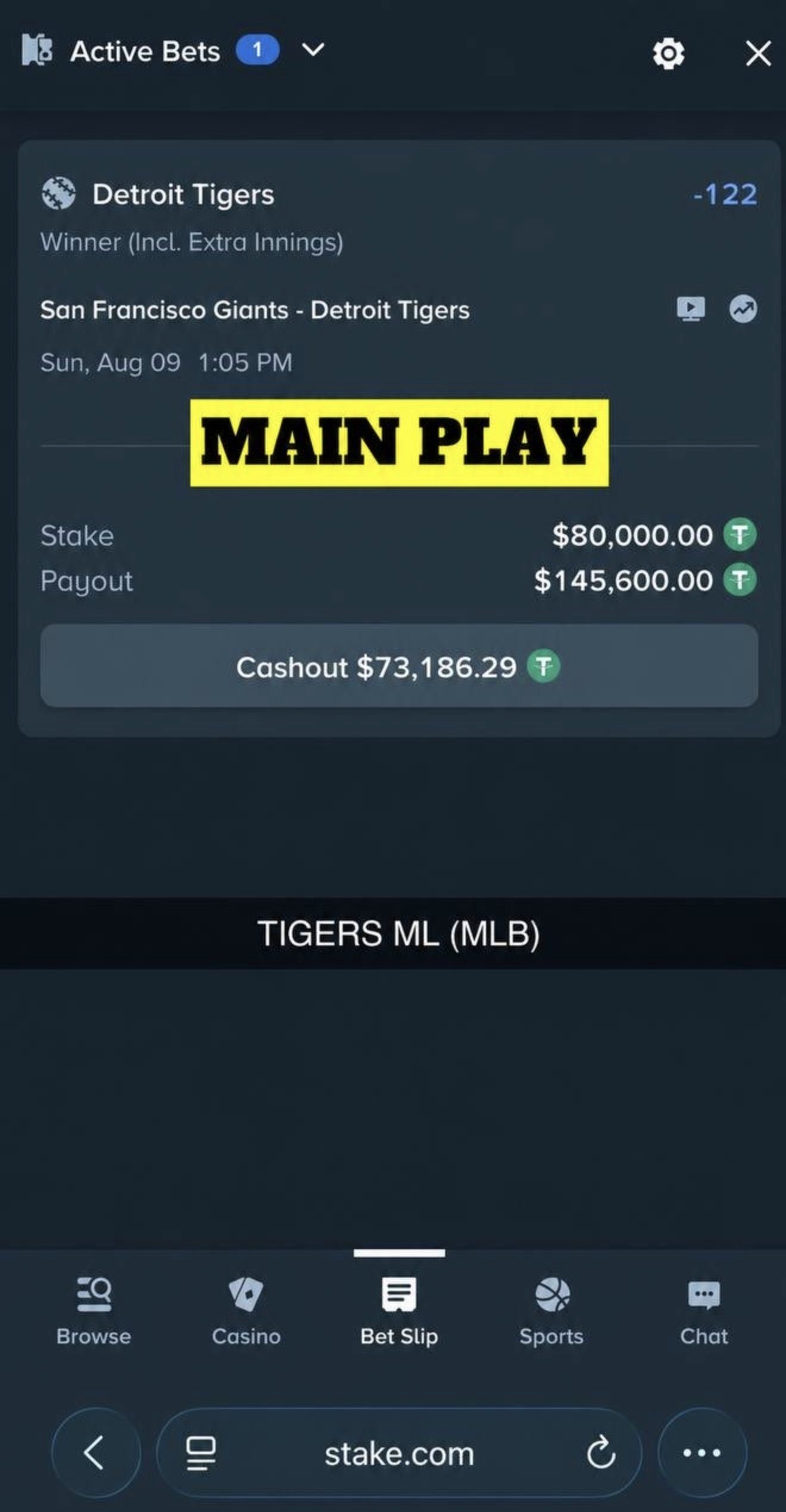 MAIN PLAY pick — August 9, 2026