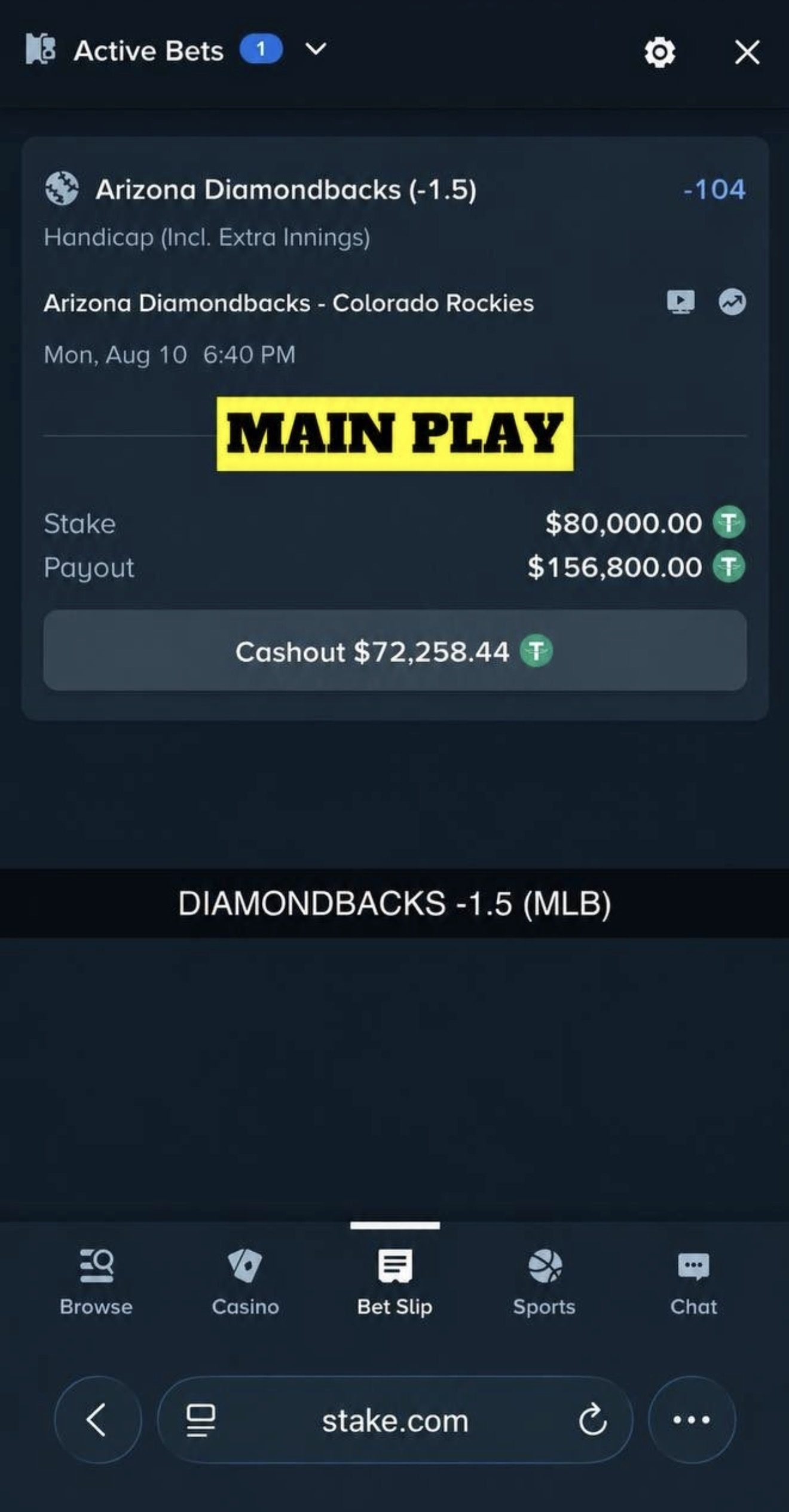 MAIN PLAY pick — August 10, 2026
