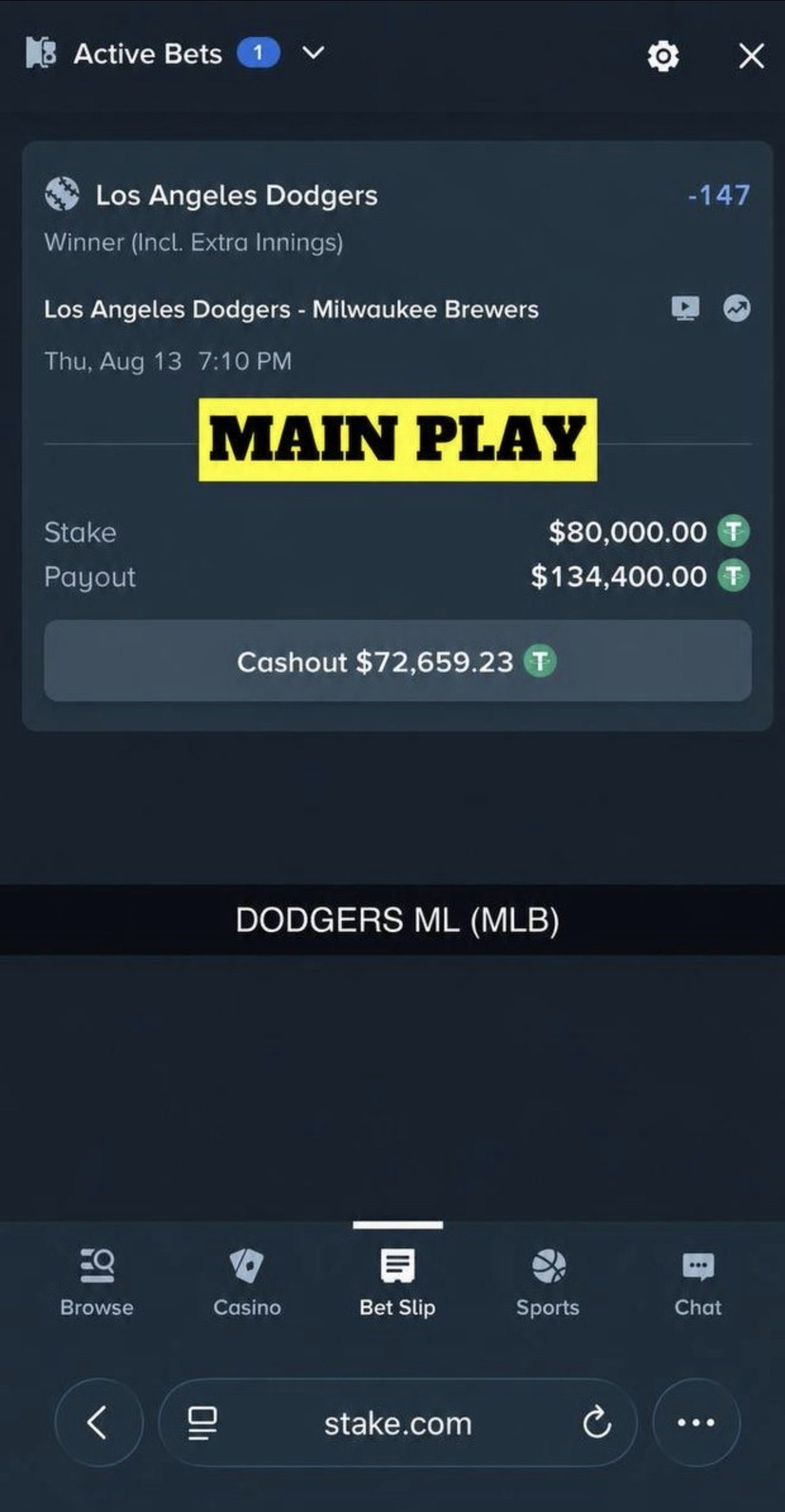 MAIN PLAY pick — August 13, 2026