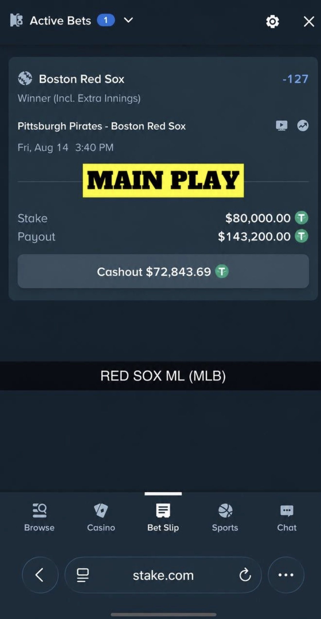 MAIN PLAY pick — August 14, 2026