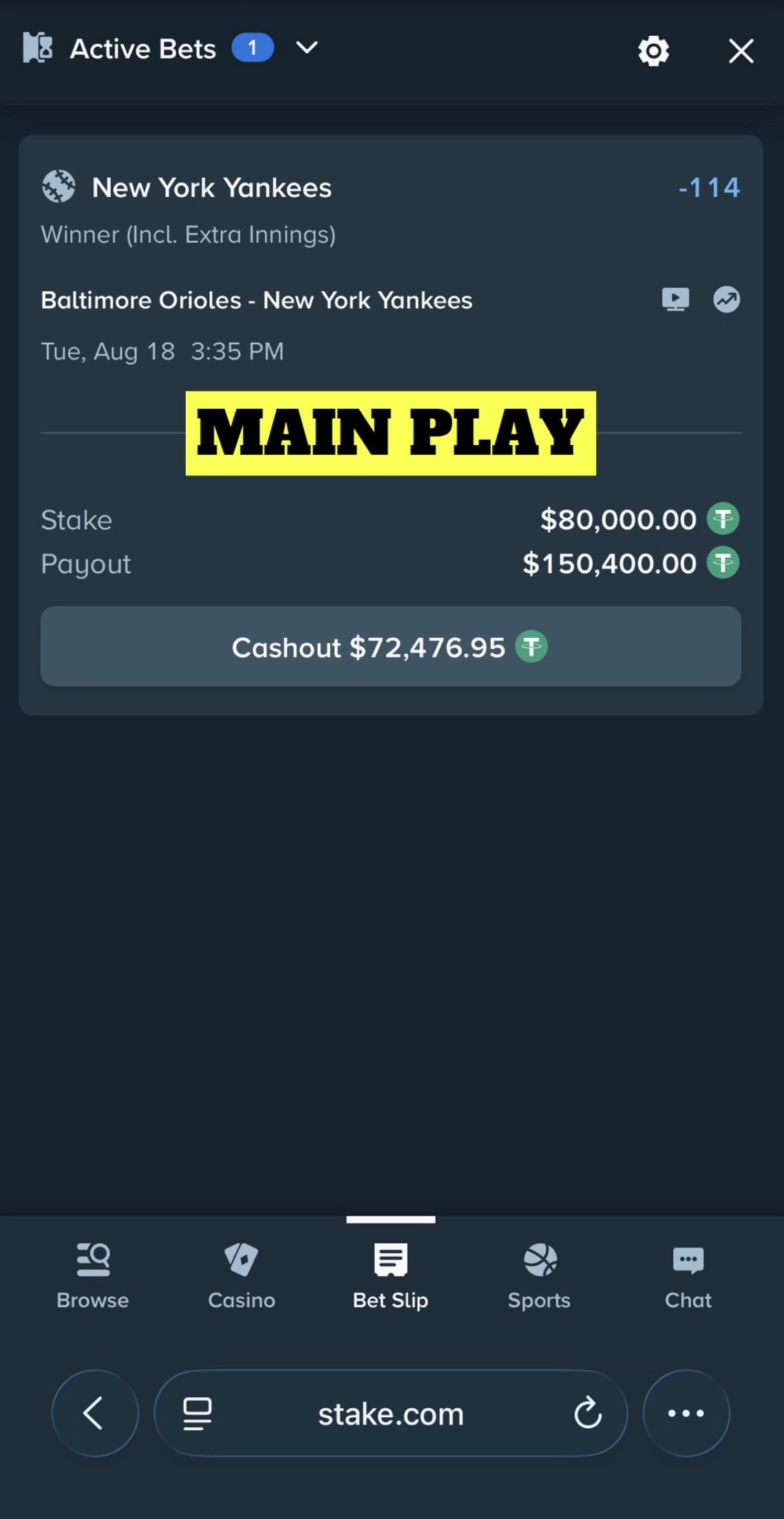 MAIN PLAY pick — August 18, 2026