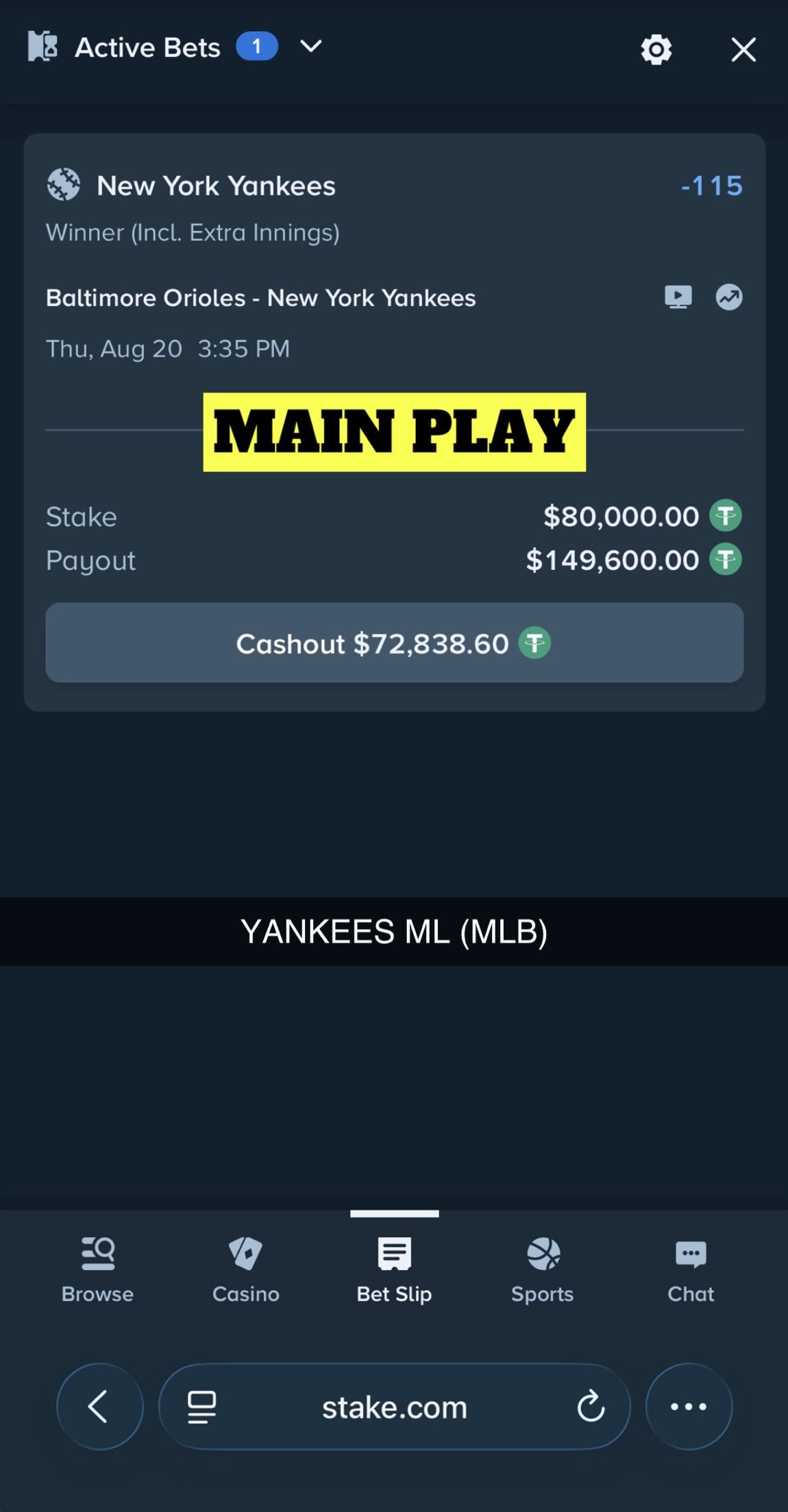 MAIN PLAY pick — August 20, 2026
