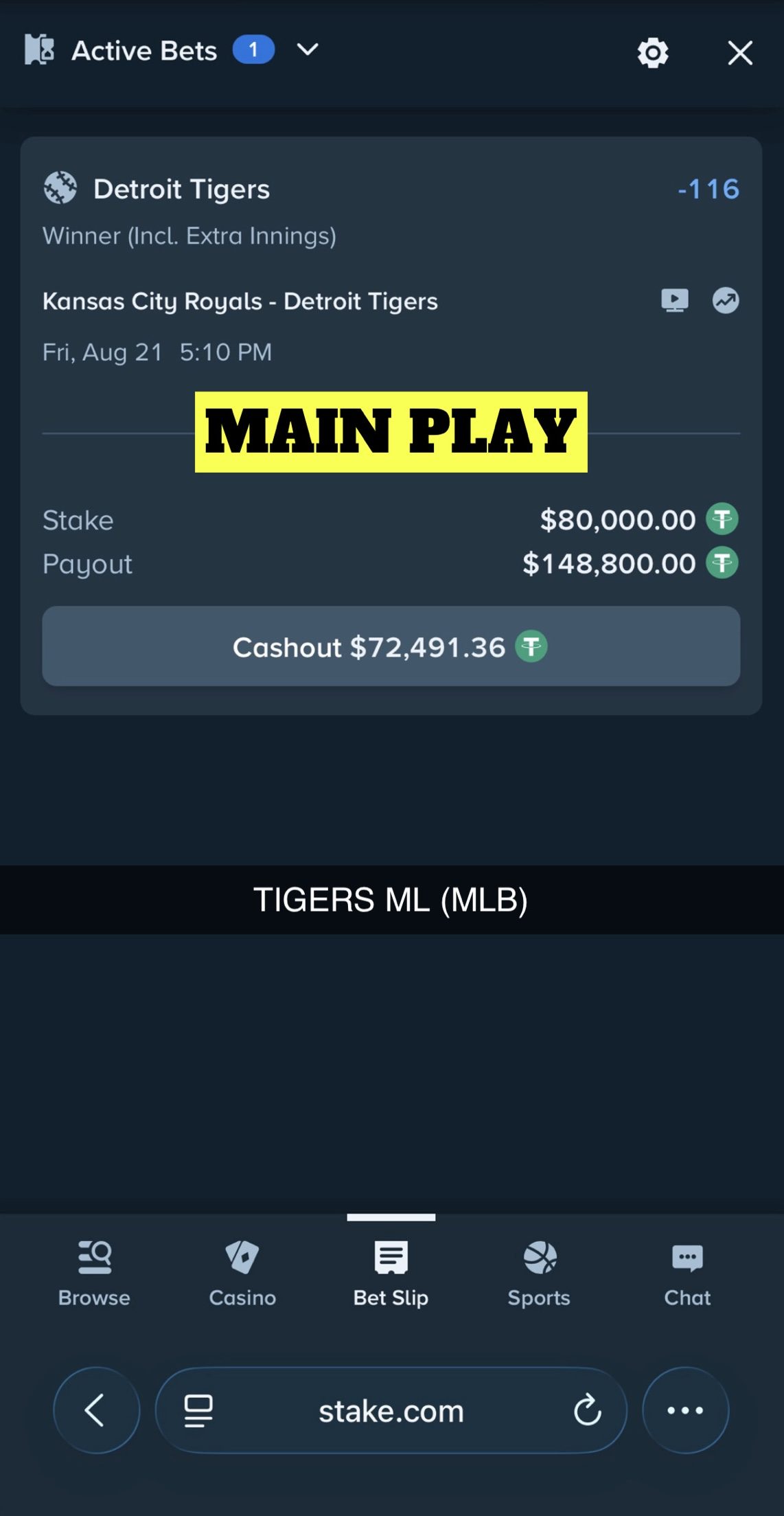 MAIN PLAY pick — August 21, 2026