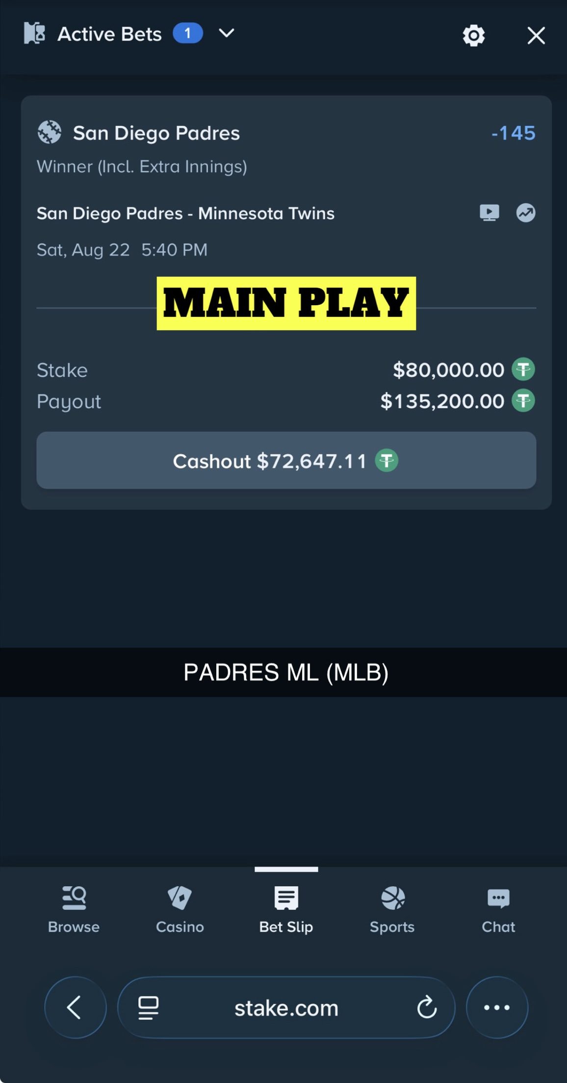 MAIN PLAY pick — August 22, 2026