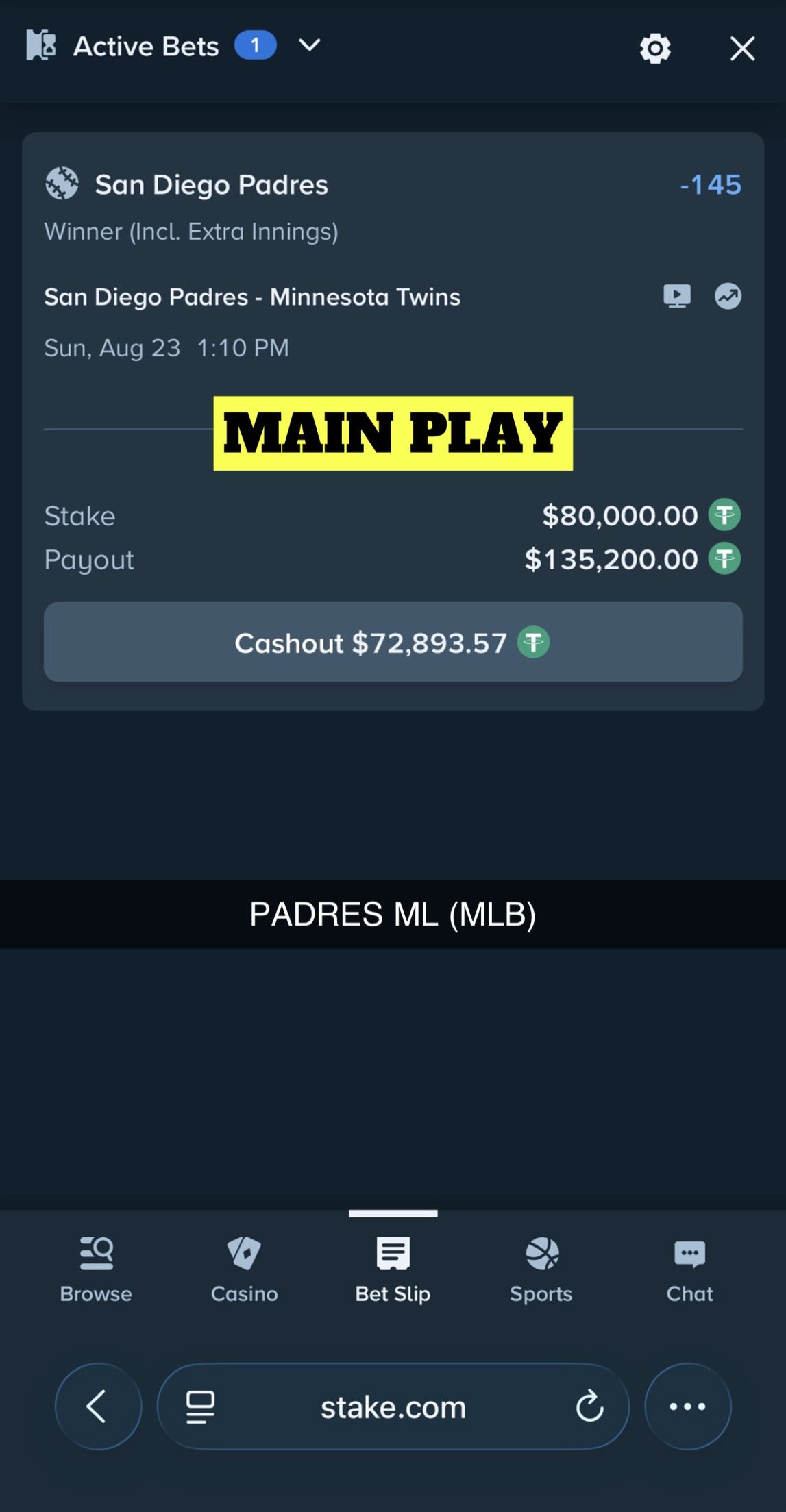 MAIN PLAY pick — August 23, 2026