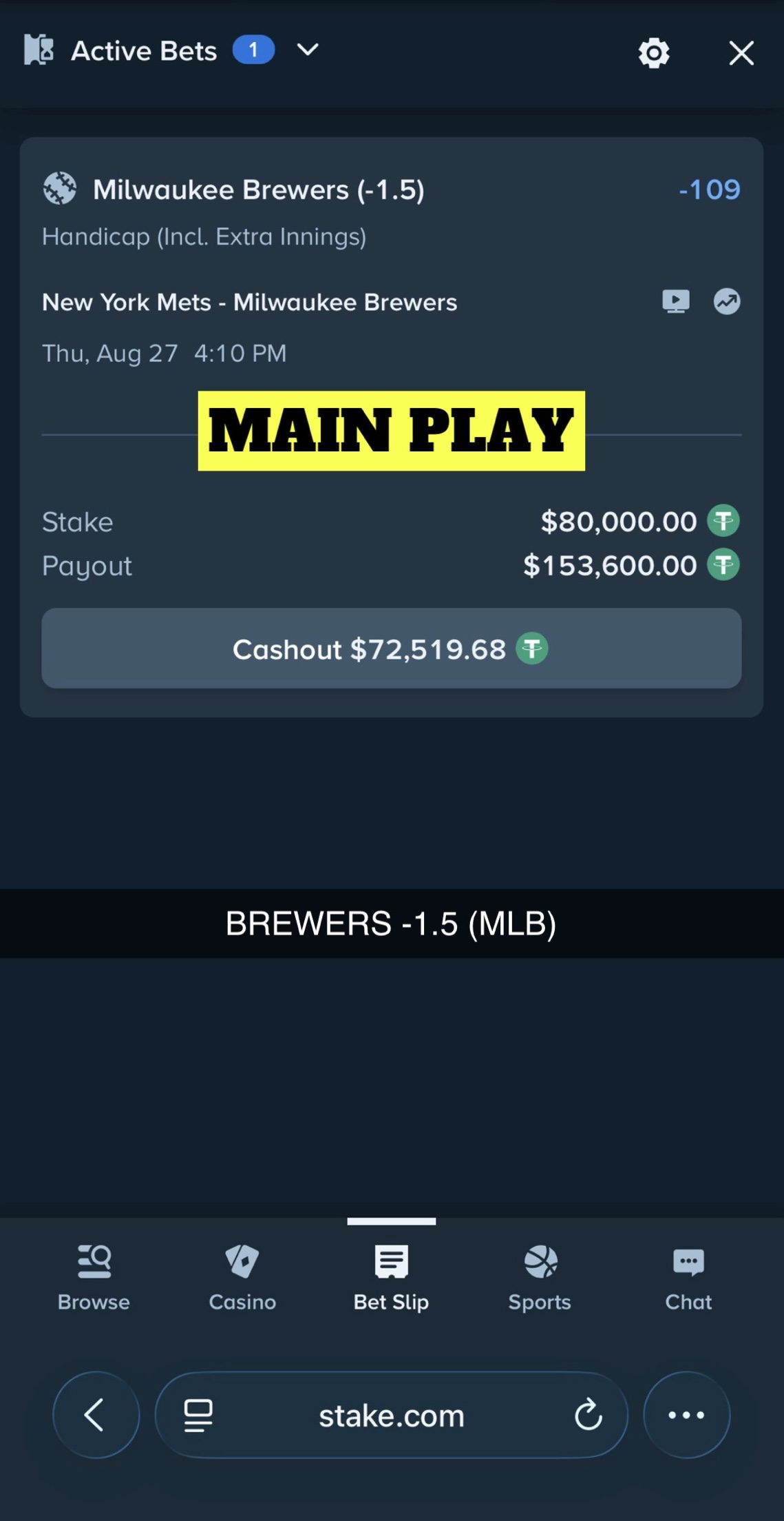 MAIN PLAY pick — August 27, 2026