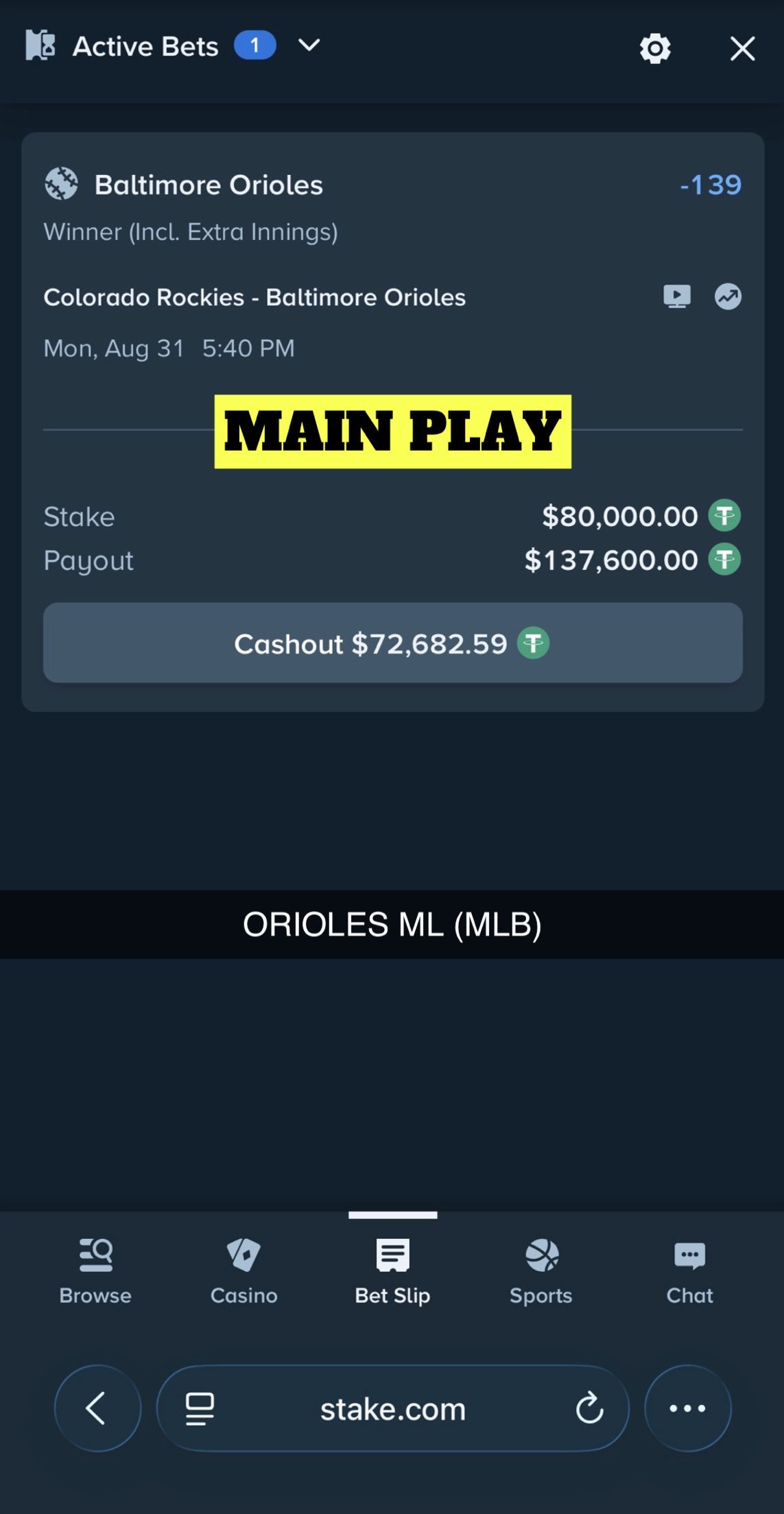 MAIN PLAY pick — August 31, 2026